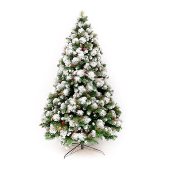 Premfy Kunstkerstboom 180cm Deluxe 1200 takken met dennenappels, en sneeuw - Inclusief LED verlichting (losse lichtstreng)