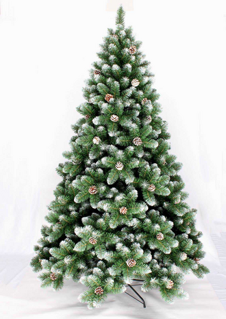 Premfy Kunstkerstboom 180 cm met 1750 takken en 40 echte dennenappels met licht besneeuwde takken